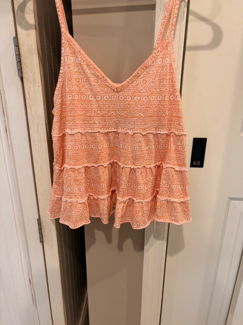 American Eagle Orange Geometric Tiered Ruffle Tank Top